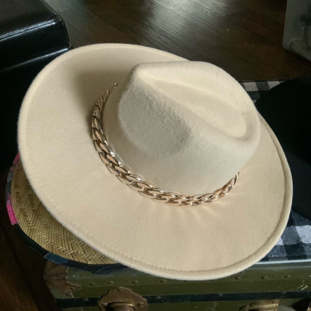 Gold and Tan Cowboy Hat with Decorative Band